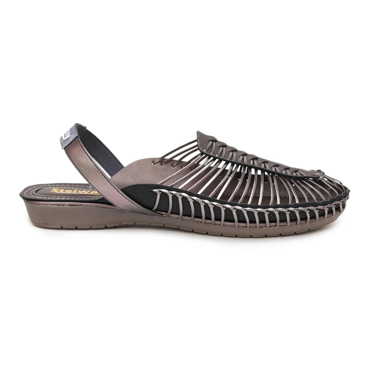 Buy Metallic Grey Handcrafted Flat Sandal Clogs for women online at www.stelway.in