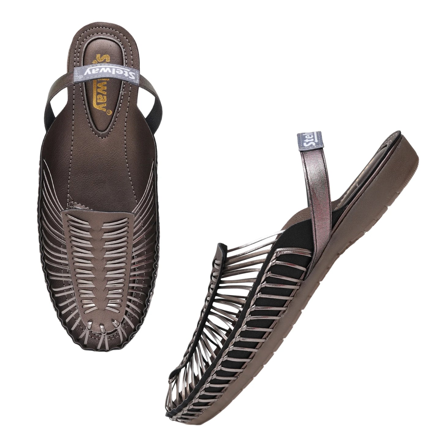 Buy Metallic Grey Handcrafted Flat Sandal Clogs for women online at www.stelway.in