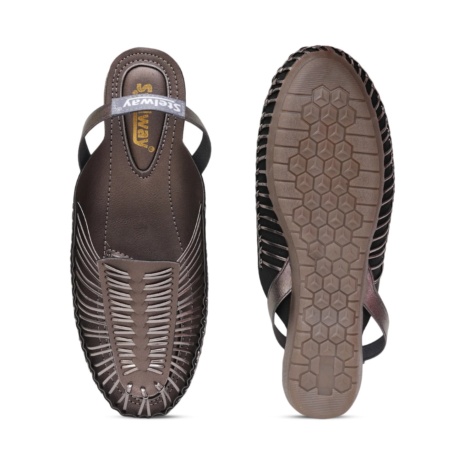 Buy Metallic Grey Handcrafted Flat Sandal Clogs for women online at www.stelway.in