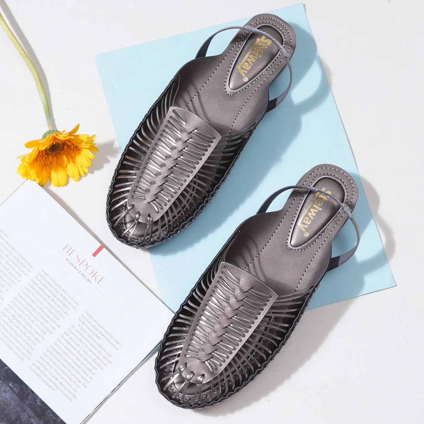 Buy Metallic Grey Handcrafted Flat Sandal Clogs for women online at www.stelway.in