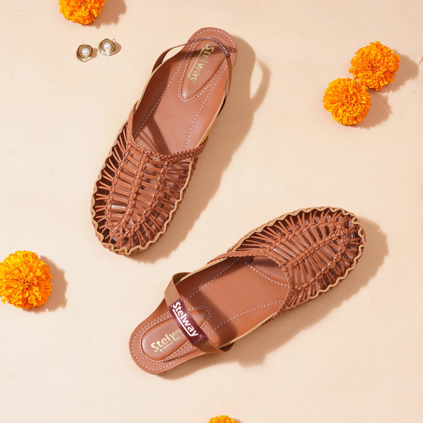 Buy Tan Handcrafted flat clogs for women online in india at www.stelway.in