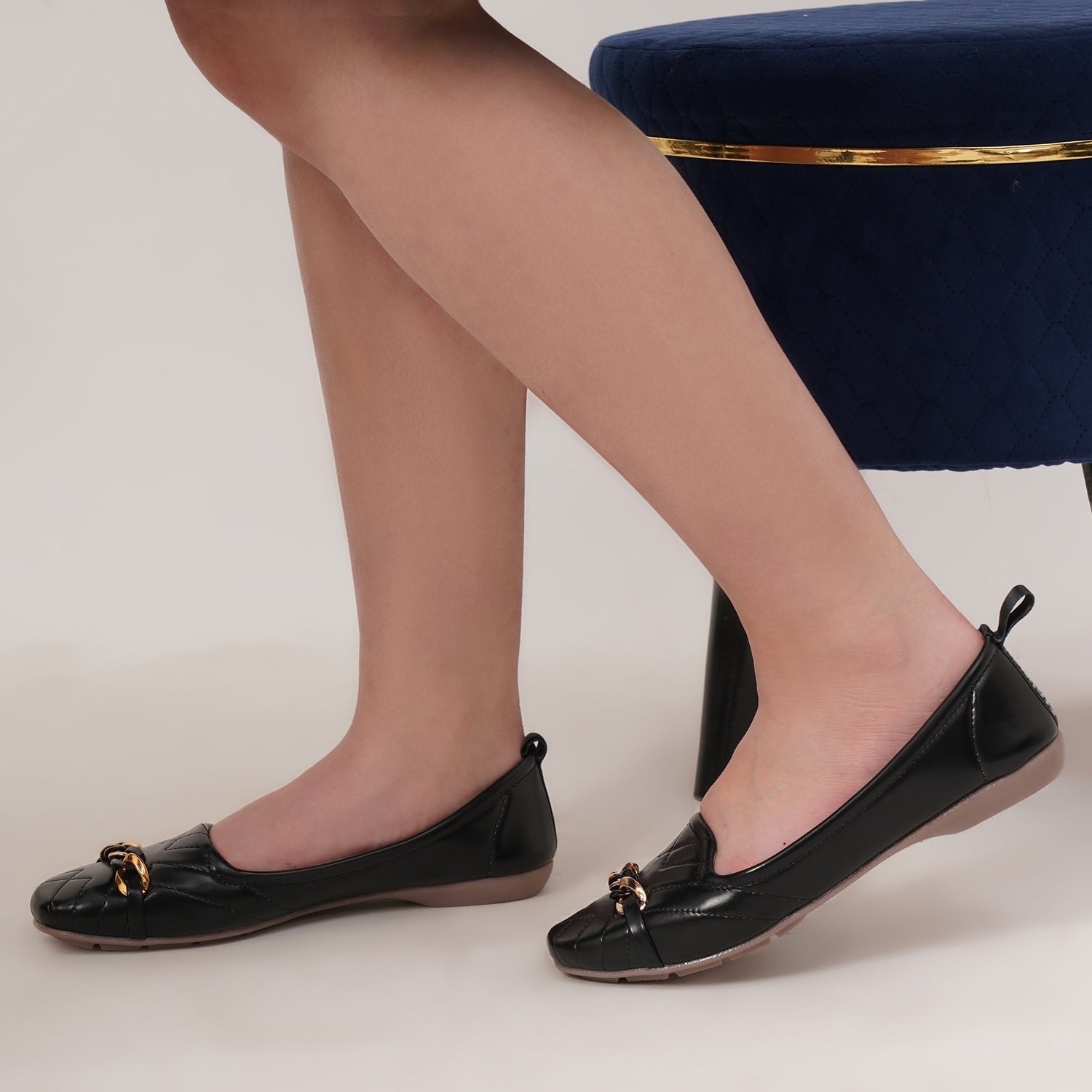Buy Stelway Gold Chain Embellished Black Ballet Flats for women