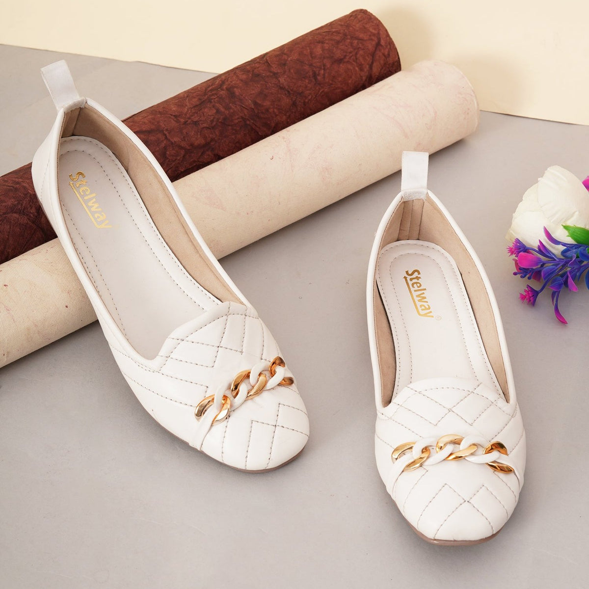 White embellished ballet flats online