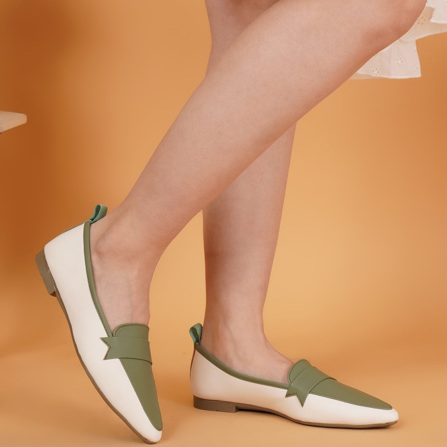 Buy comfortable Green white pointed toe ballet flats for women