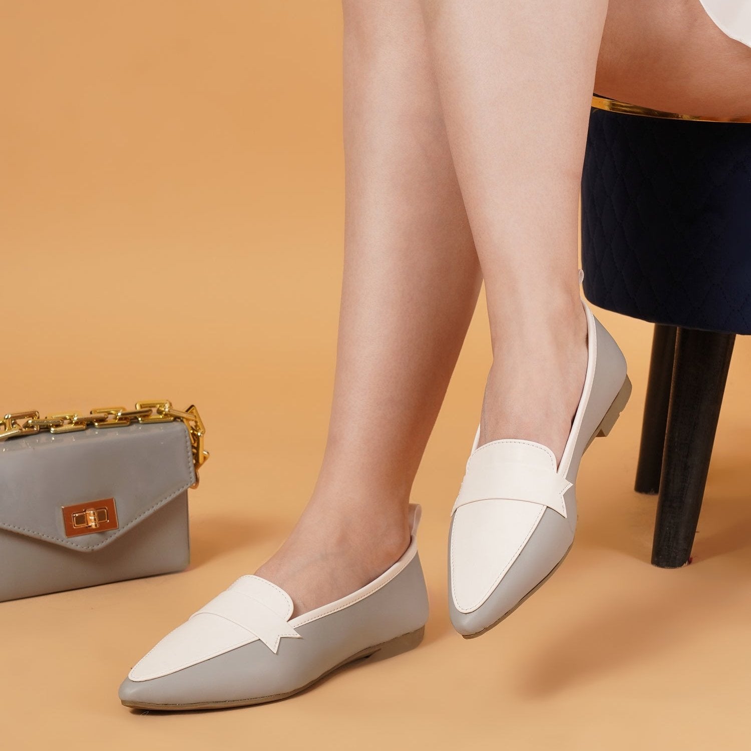 Buy Pointed toe formal white-gray Ballet flats for women online