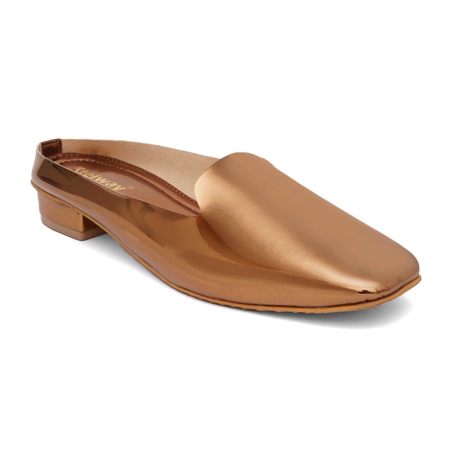 Shiny copper mules for women