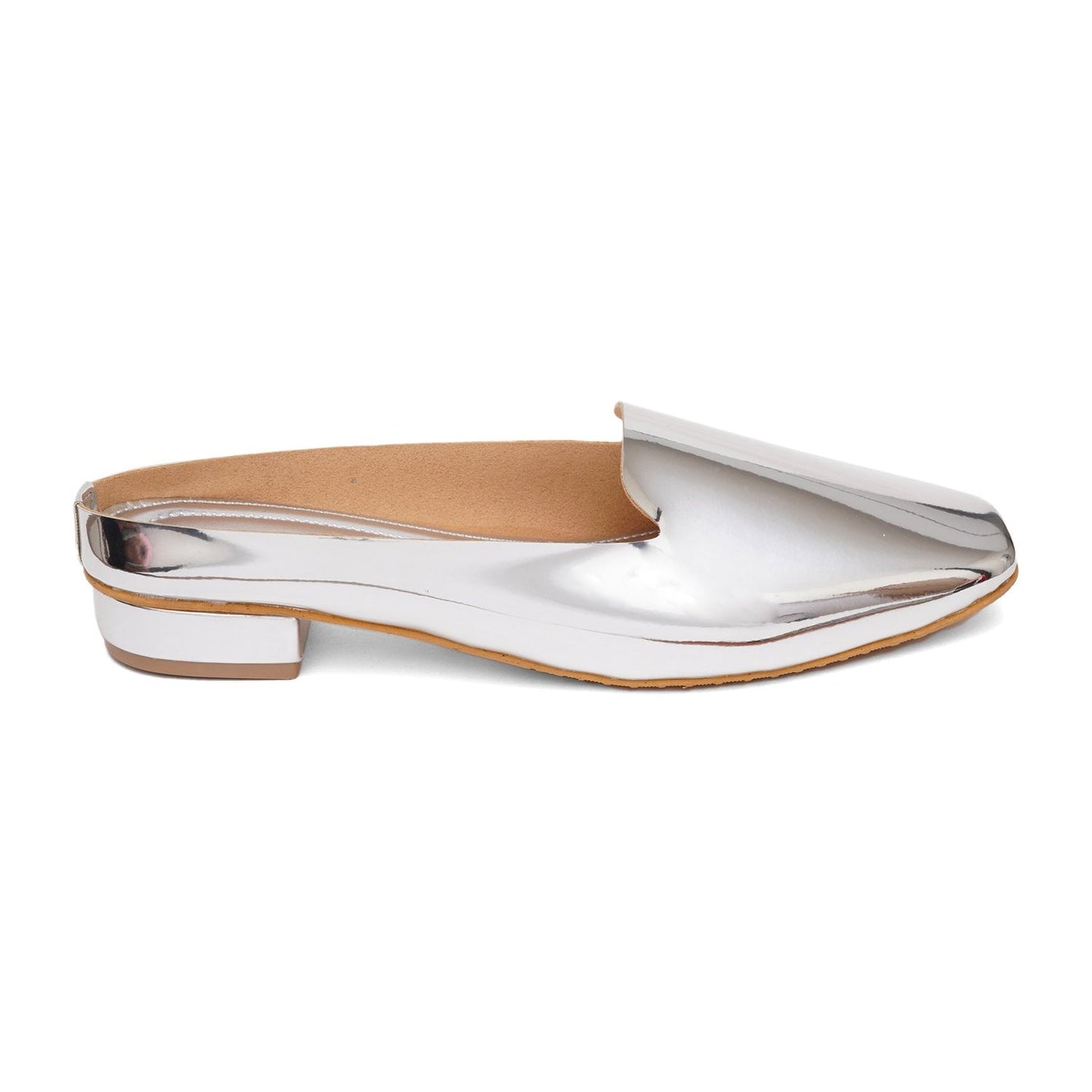 Shiny Silver mules for women online buy for party