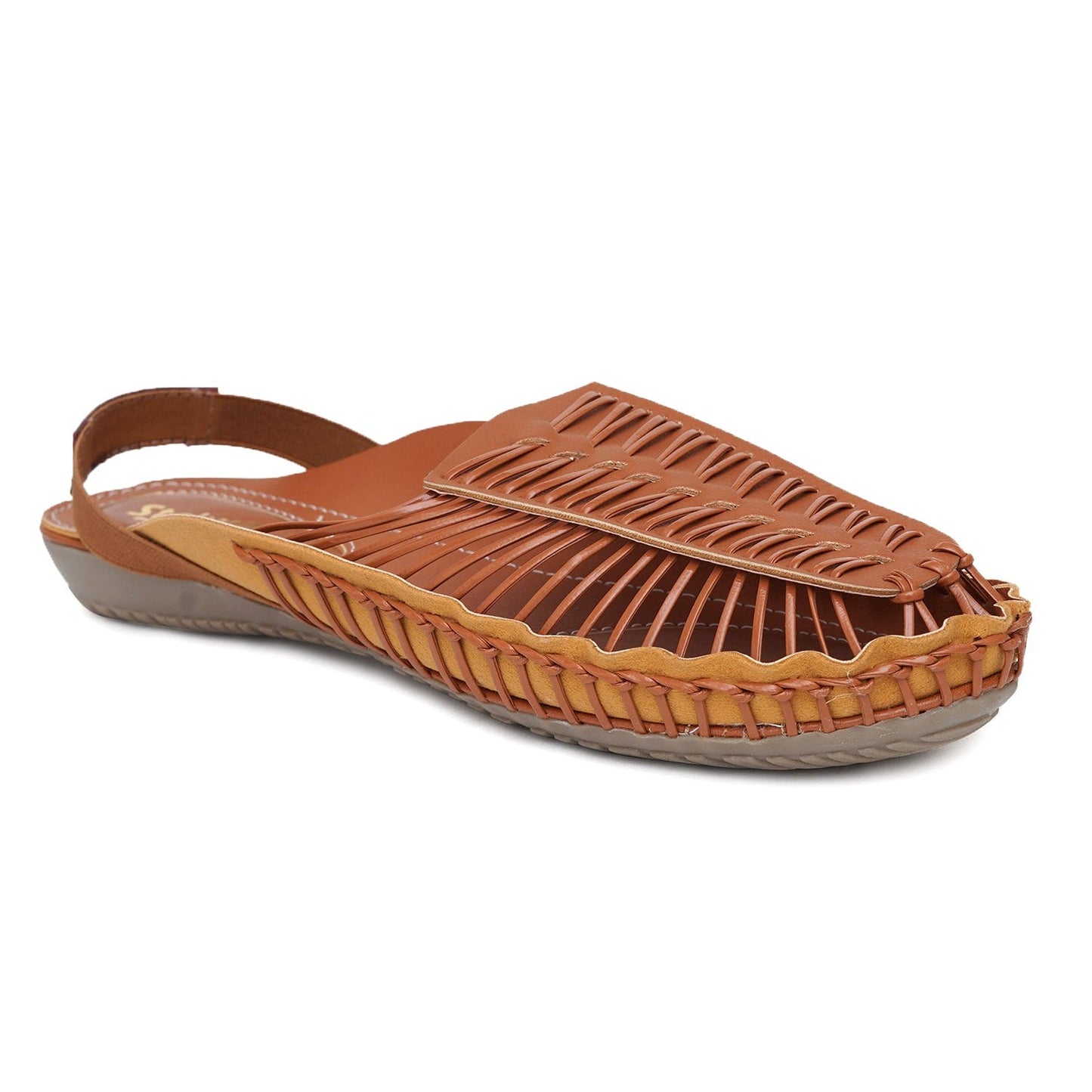 Tan sandal for women elastic sling back closure with comfortable insole footwear