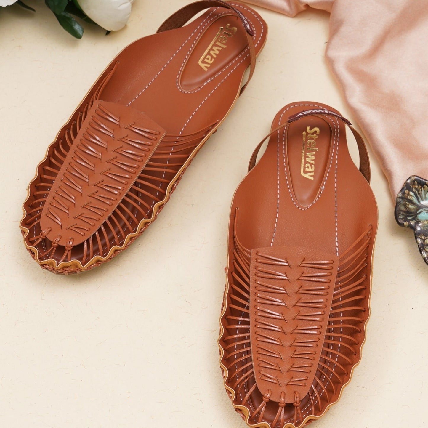 Stelway Tan Handcrafted Flat Sandal Clogs for women online buy