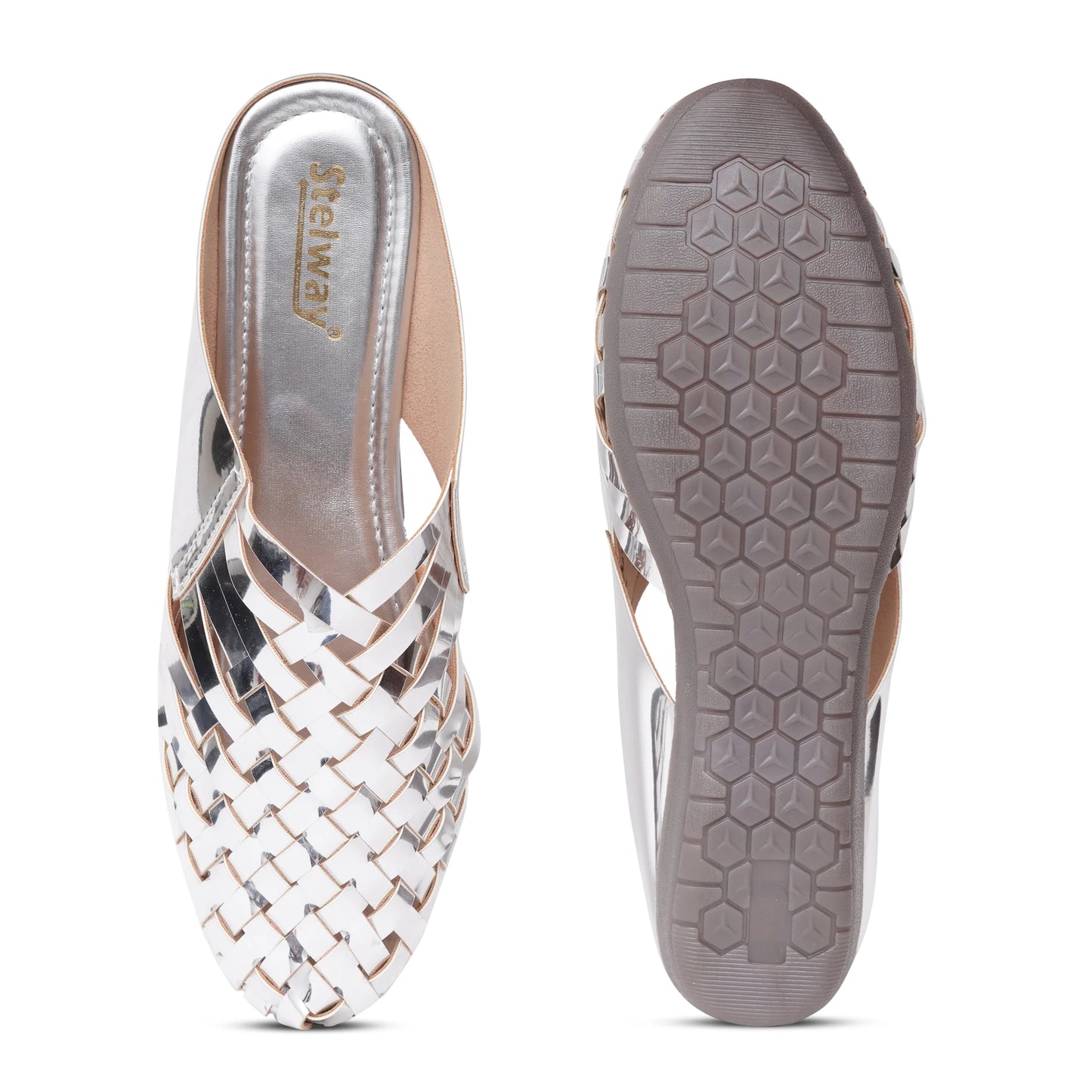 Shiny Silver Criss-cross Chromium Mules