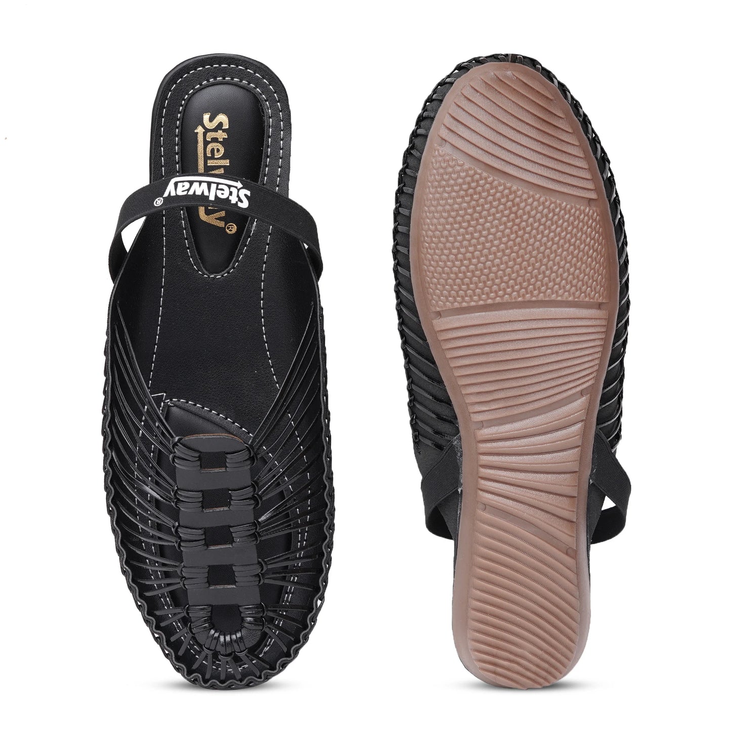 Black Handcrafted Flat Sandal Clogs