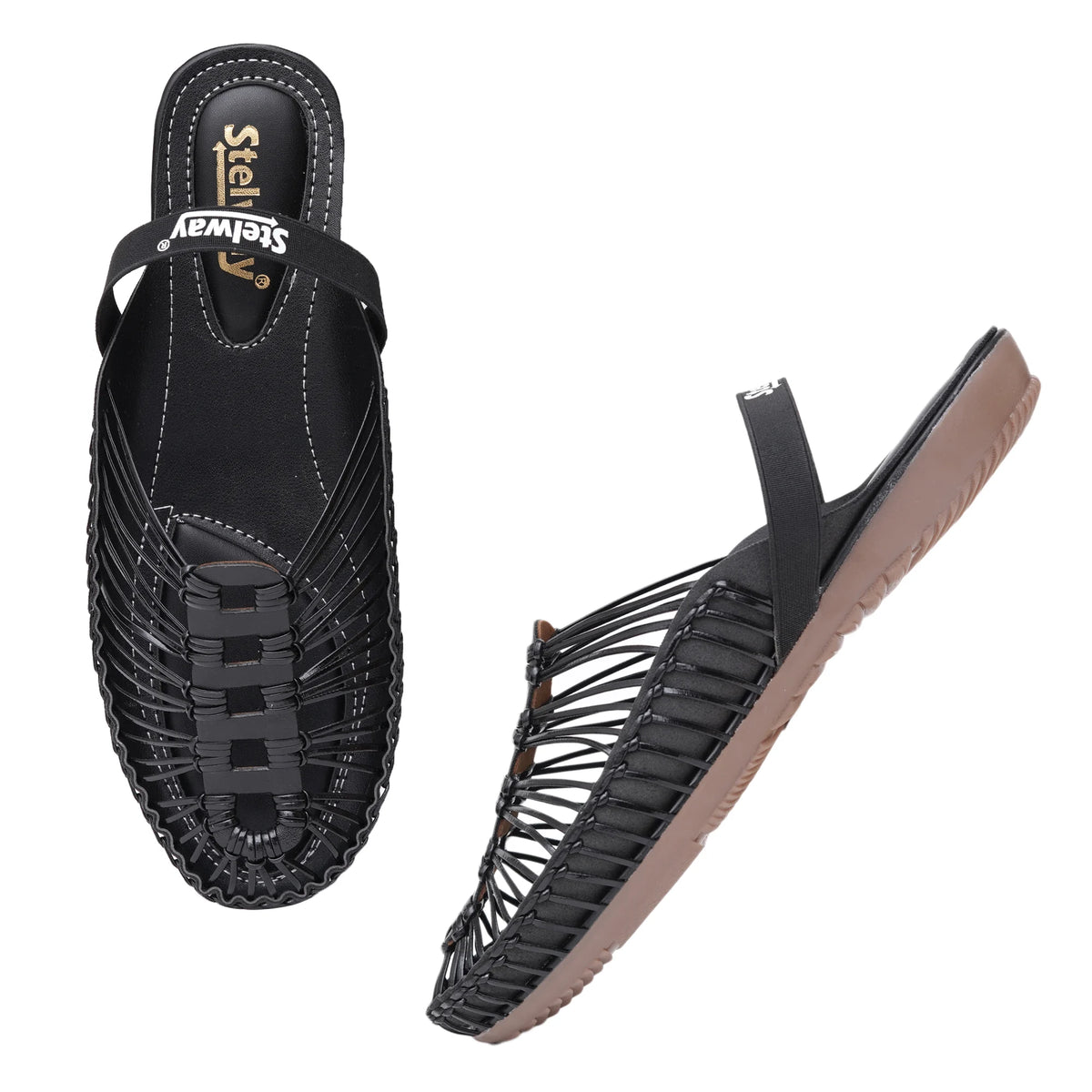 Black Handcrafted Flat Sandal Clogs