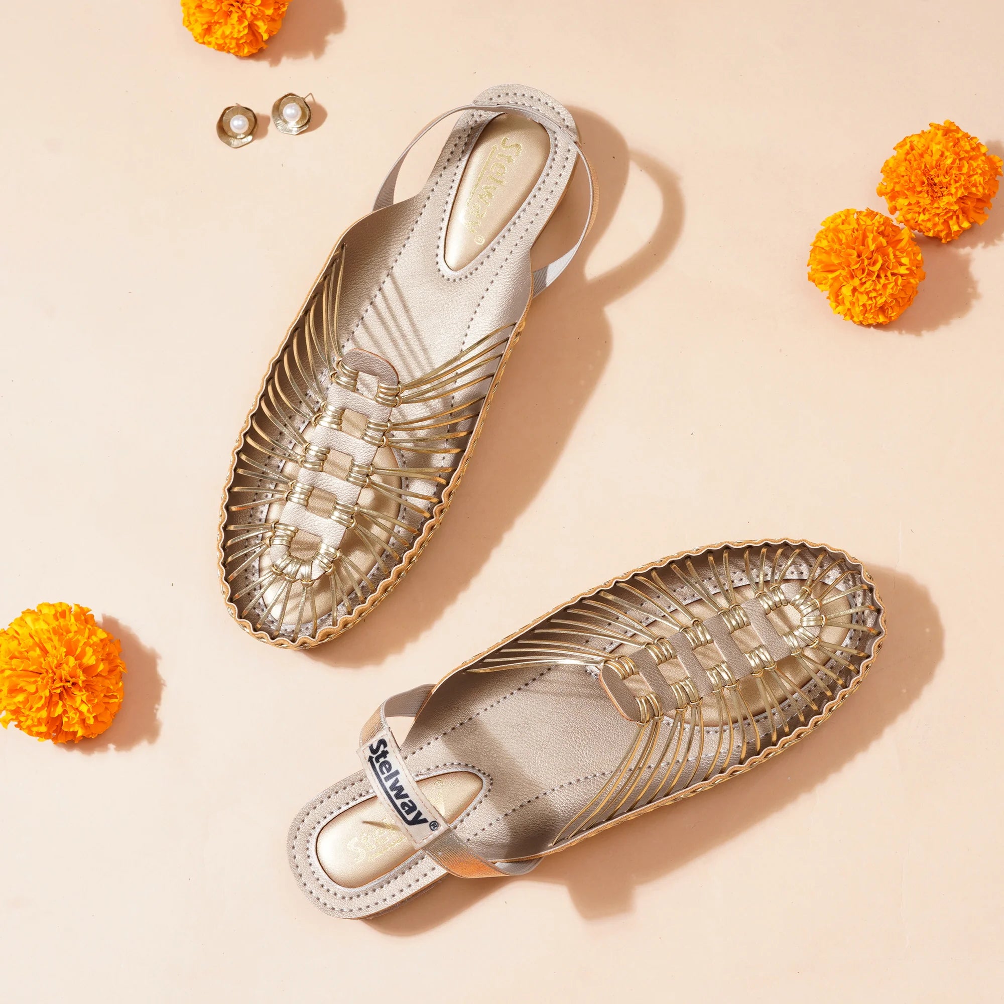 Buy Golden Handcrafted flat Clogs Sandal for women online in India at www.stelway.in