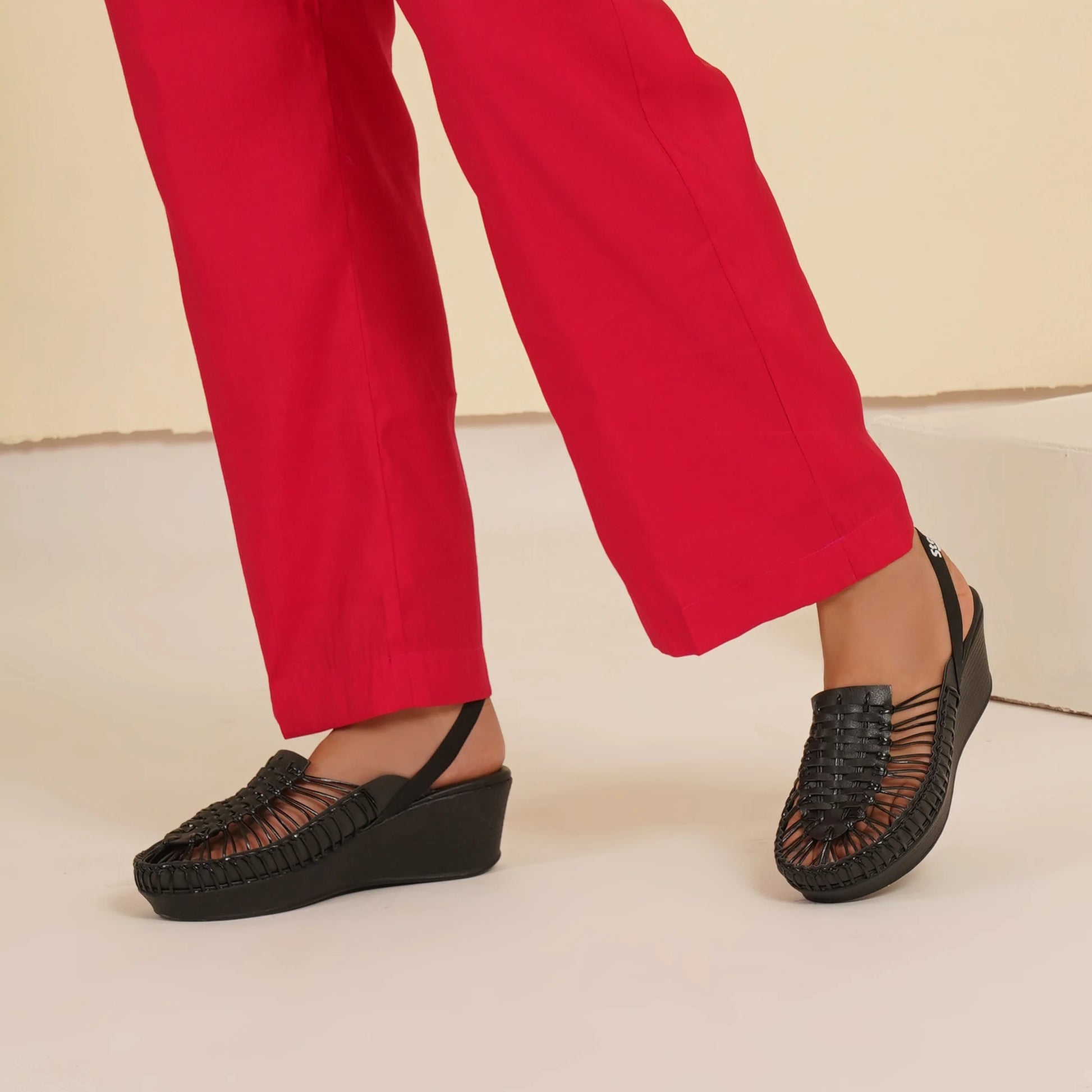 Buy Stelway's Black Handcrafted Wedges heel for women online for casual and office 