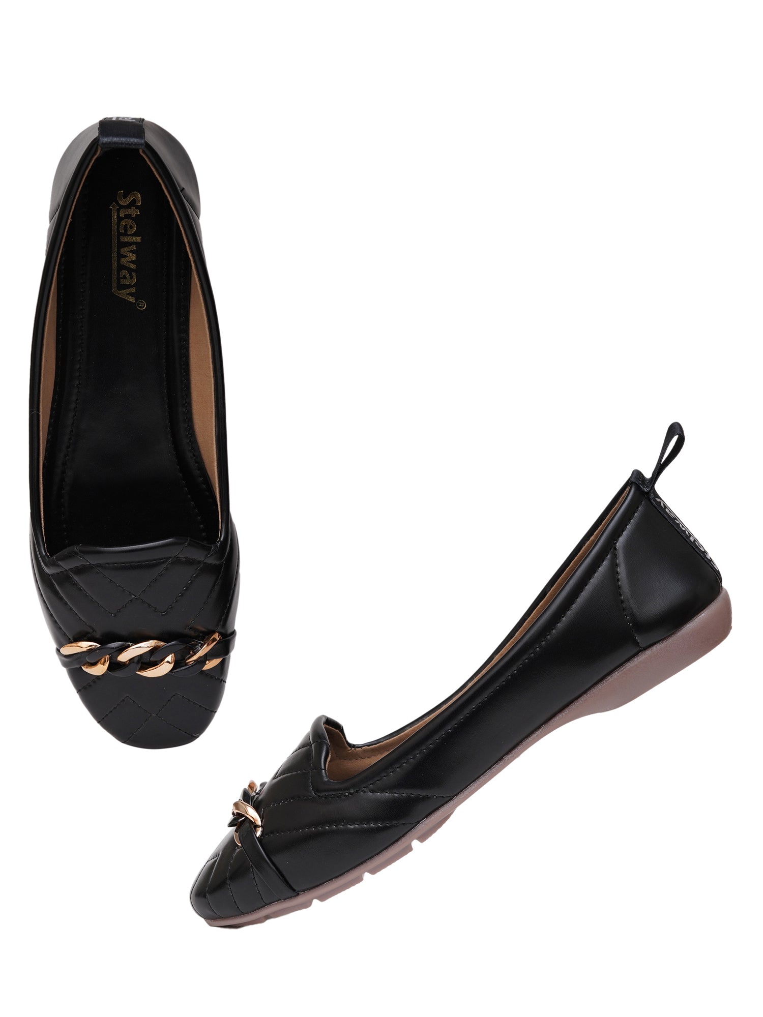 Black flats with gold chain hot sale