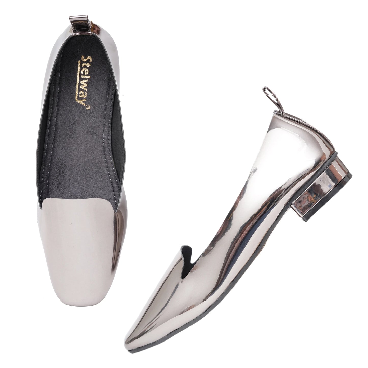 Shiny grey chromium bellies fro women online for parties and wedding dresses like saree, kurta footwear at 1499/-