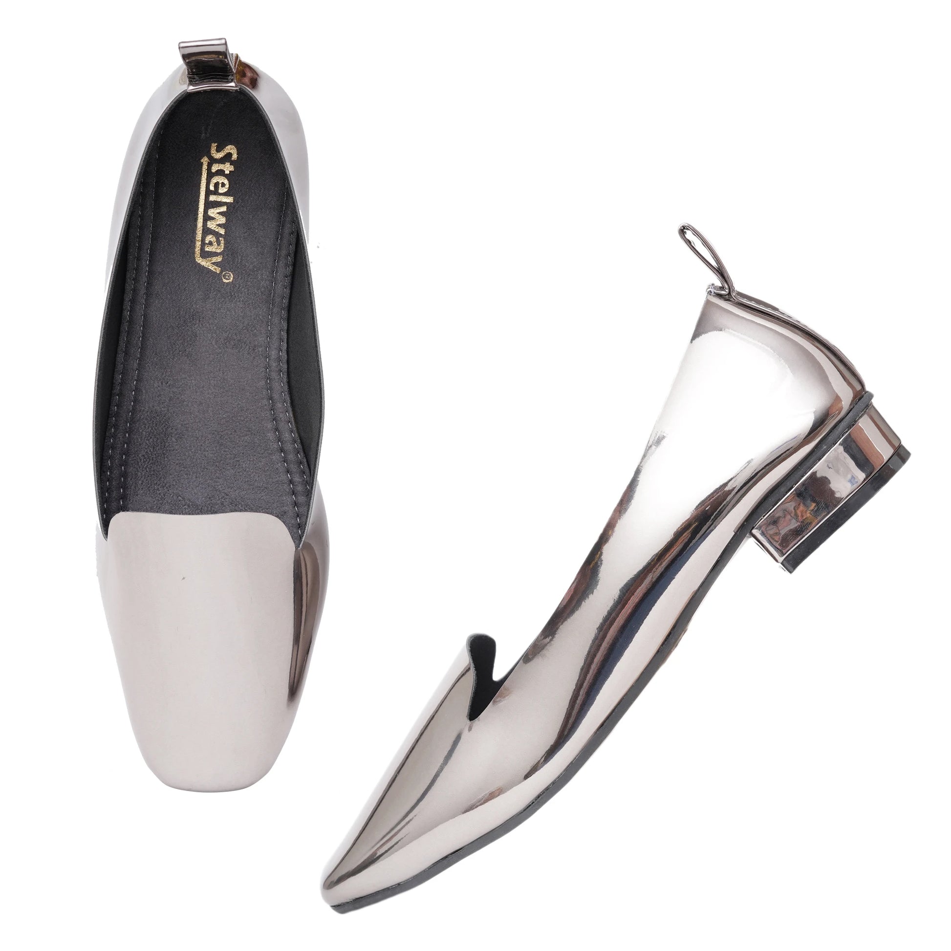 Shiny grey chromium bellies fro women online for parties and wedding dresses like saree, kurta footwear at 1499/-