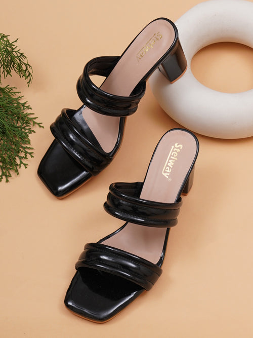 Black block heels for women