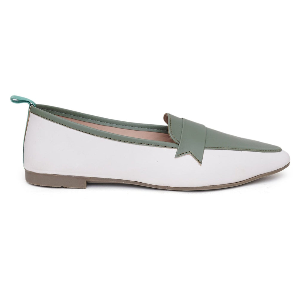 Olive green white Pointed Toe Ballet flats