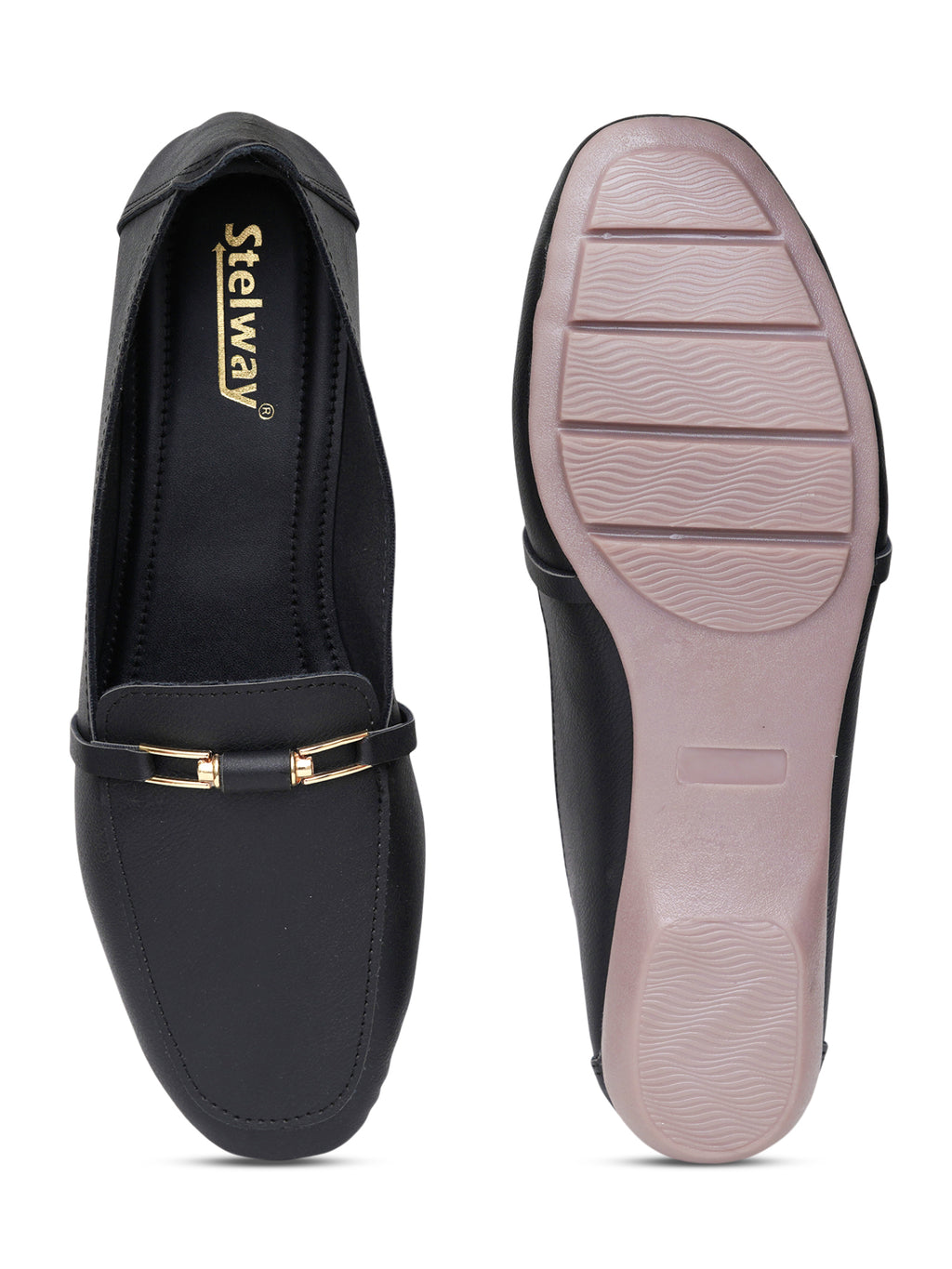 Black gold embellished ballet flats for women