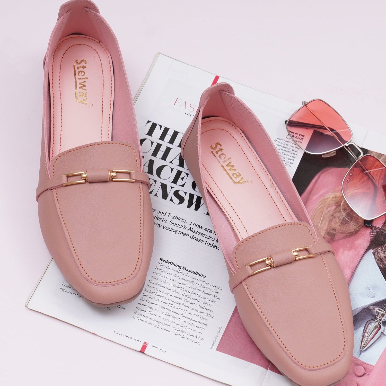 Peach/pink embellished Ballerinas for women