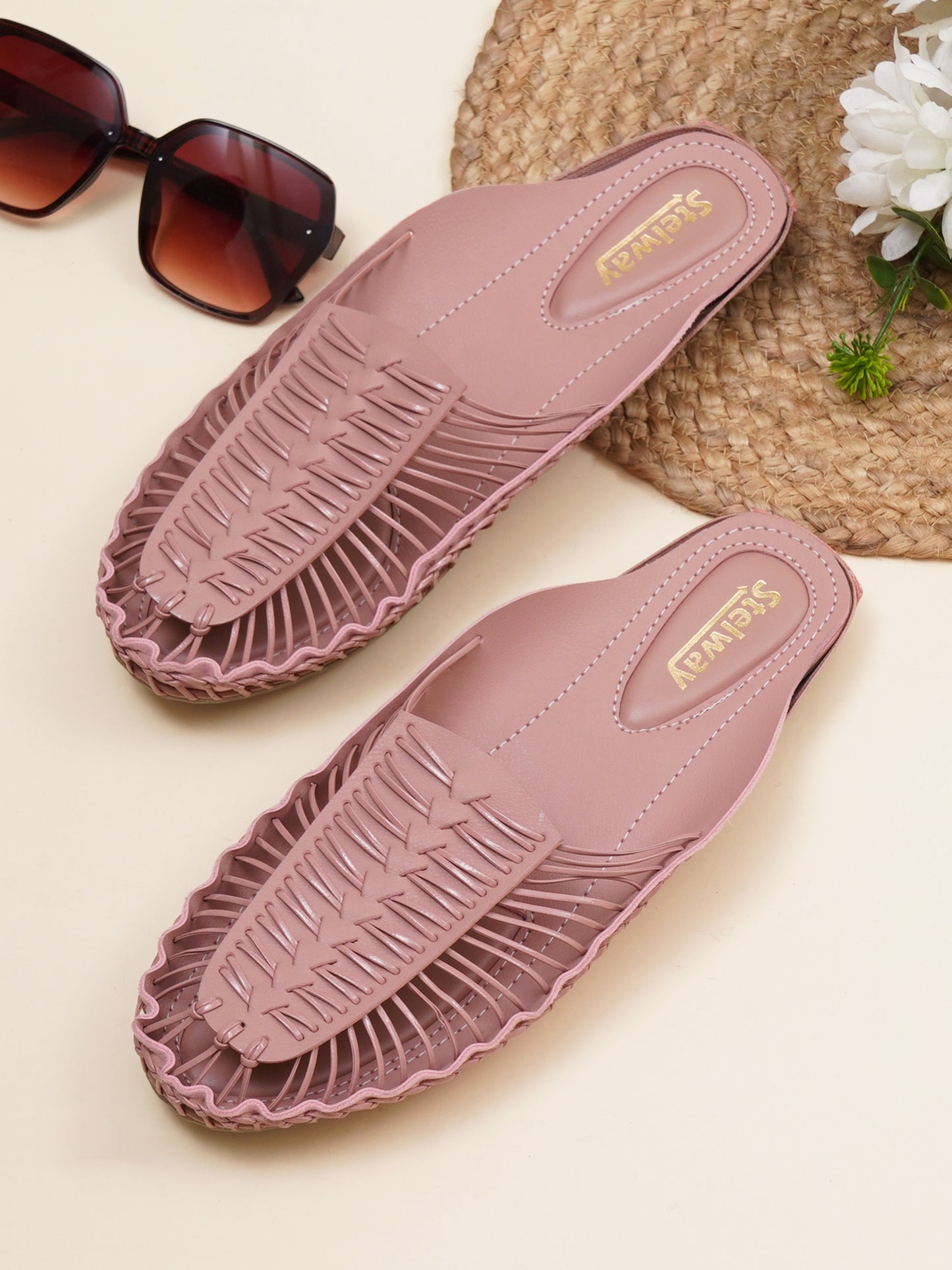 Pink handcrafted flat sandal for women online buy