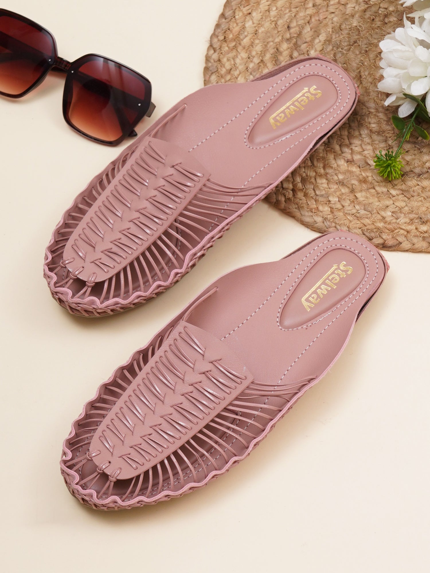 Pink handcrafted flat sandal for women online buy