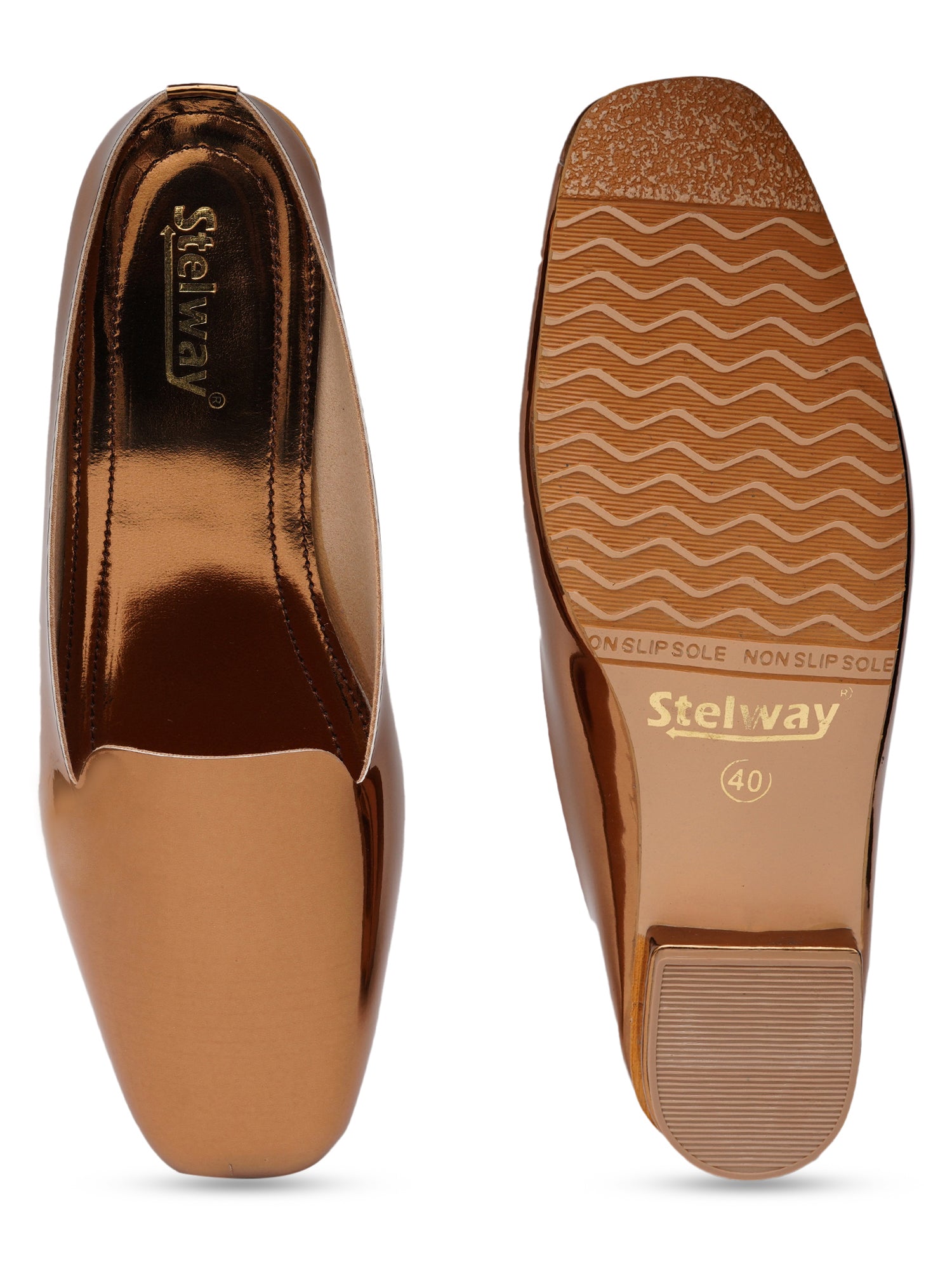 Stelway shiny copper golden mules for women