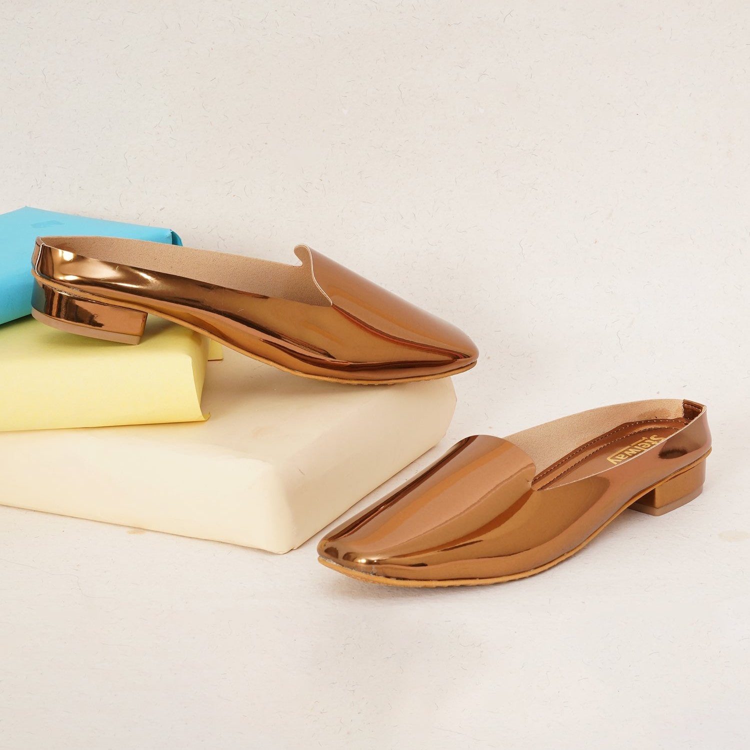 Shiny copper mules footwear for women online buy