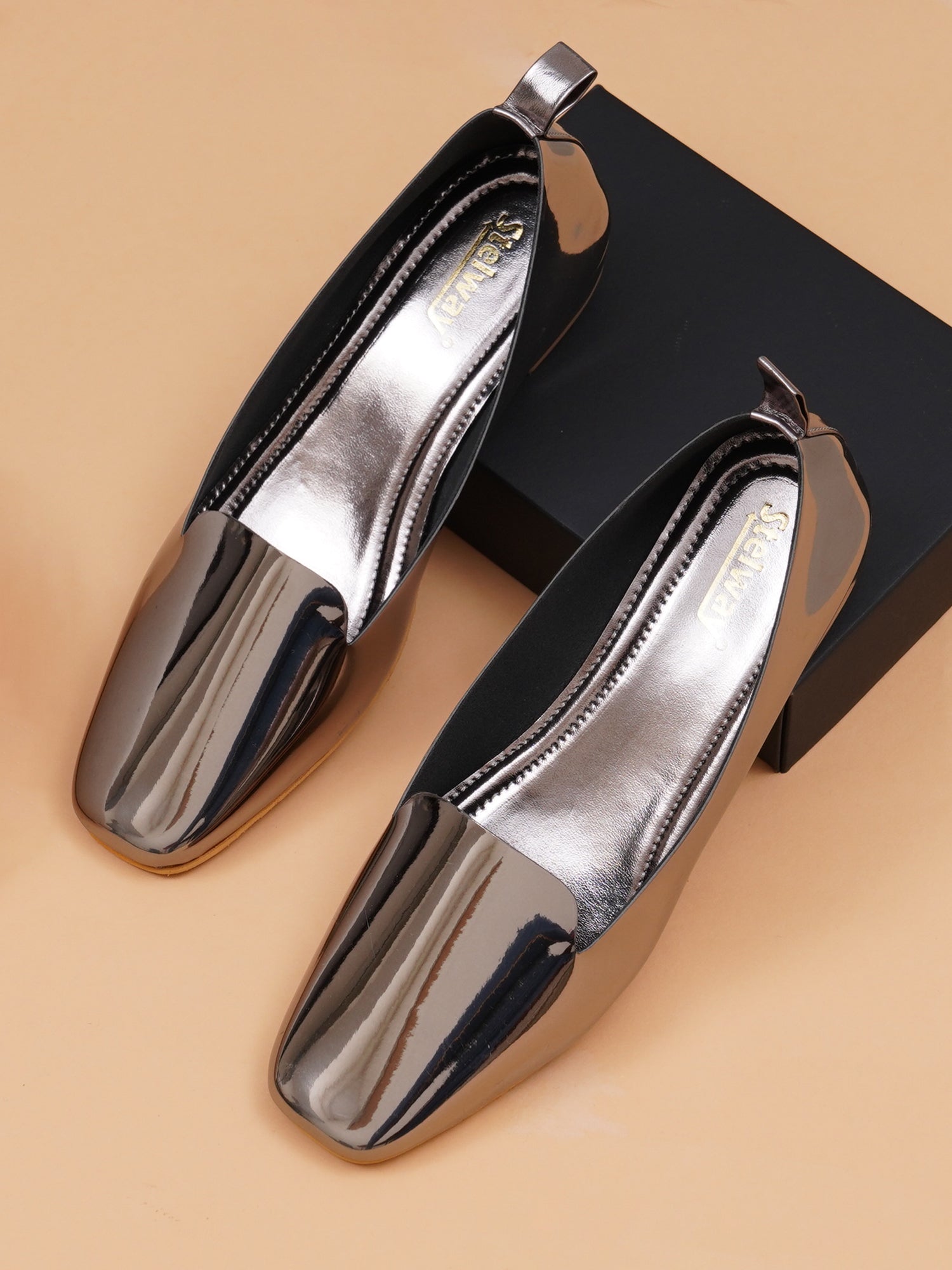 Buy Stelway Square Toe Shiny grey Ballerinas for women online