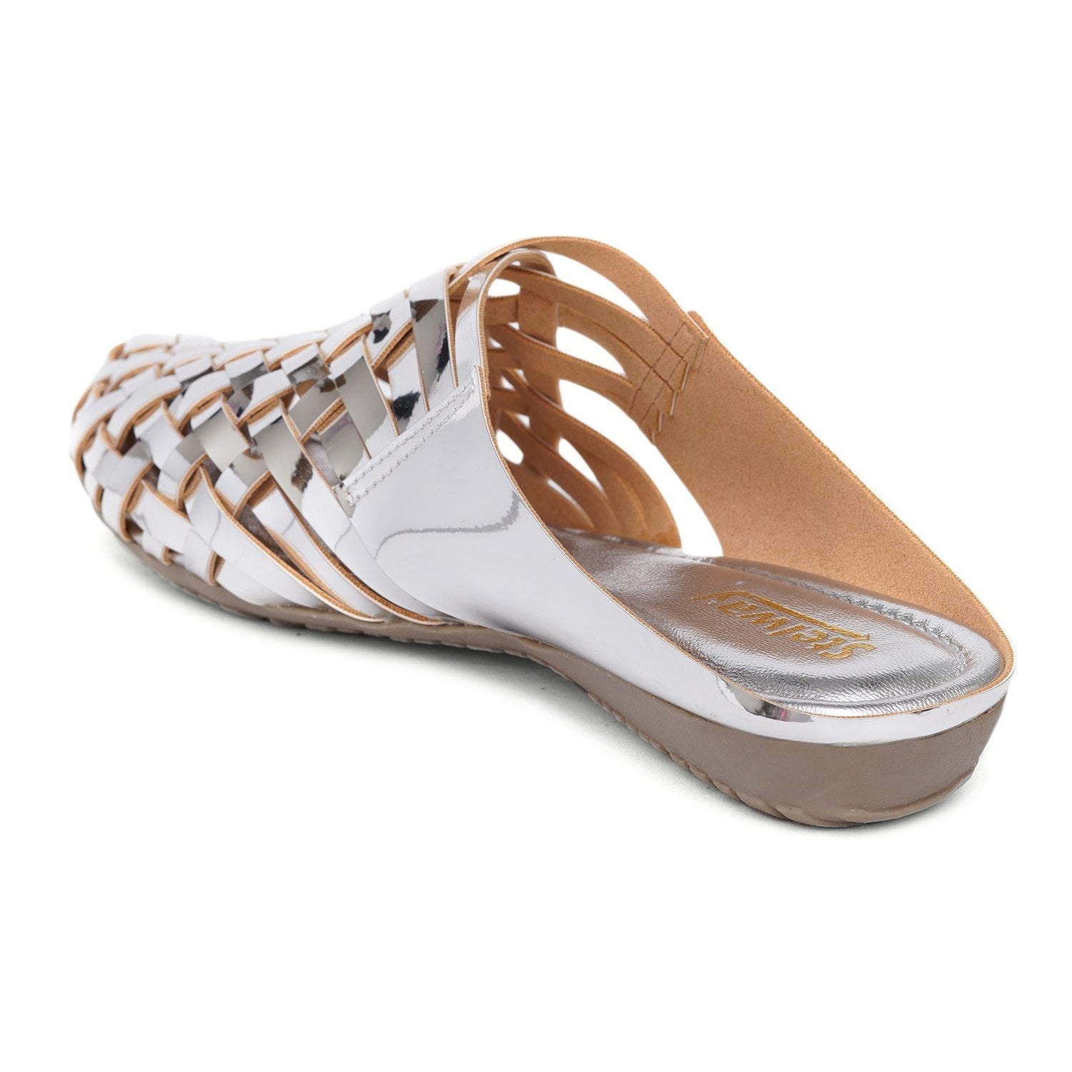 Stelway Criss cross silver mules for women round toe style flats
