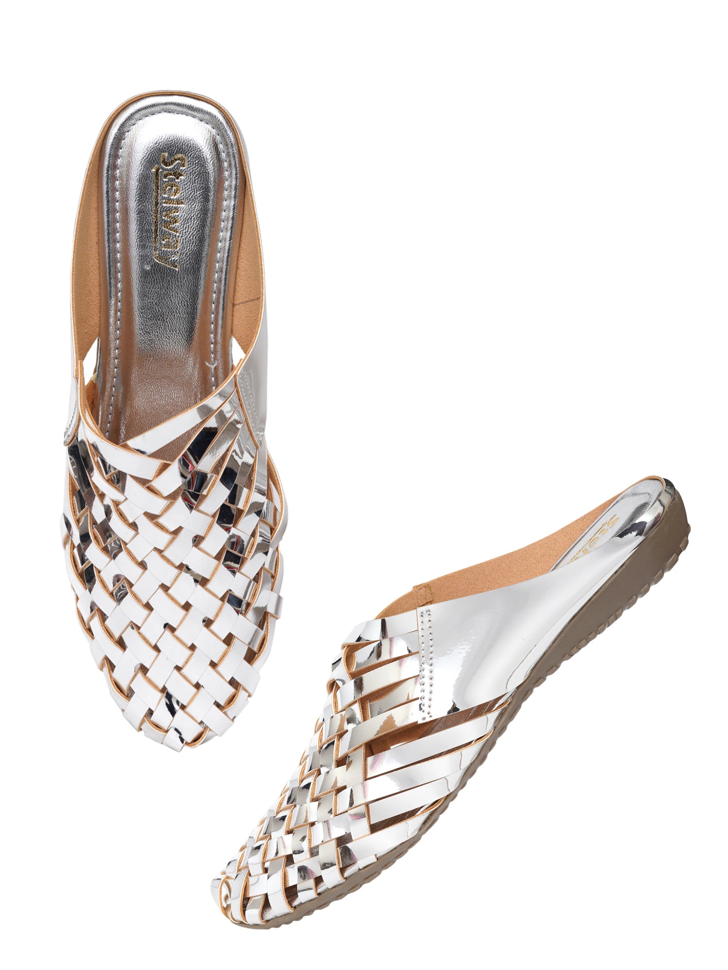 Stelway shiny Silver Flat mules for women
