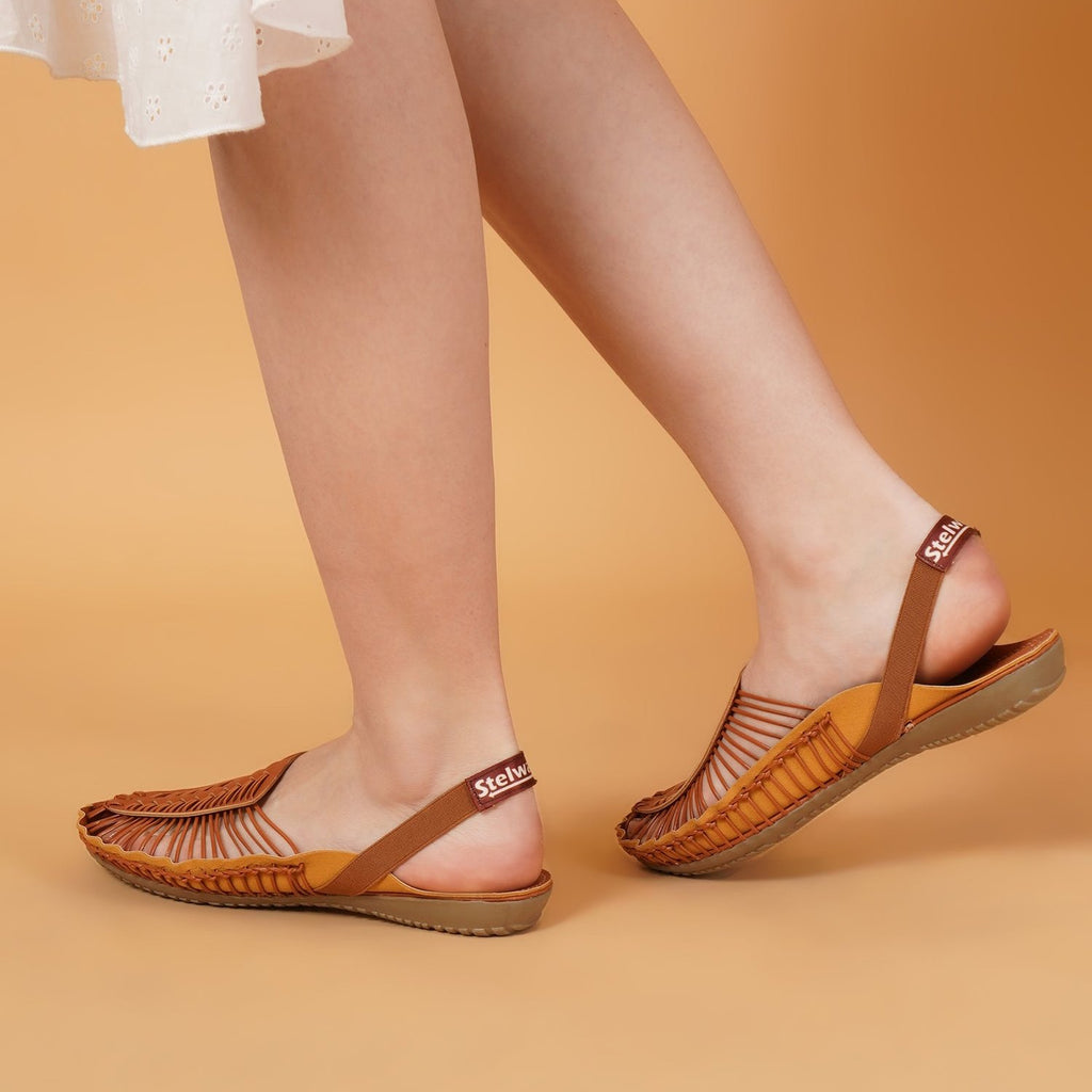 Stelway Tan Handcrafted Flat Sandal Clogs for women online buy