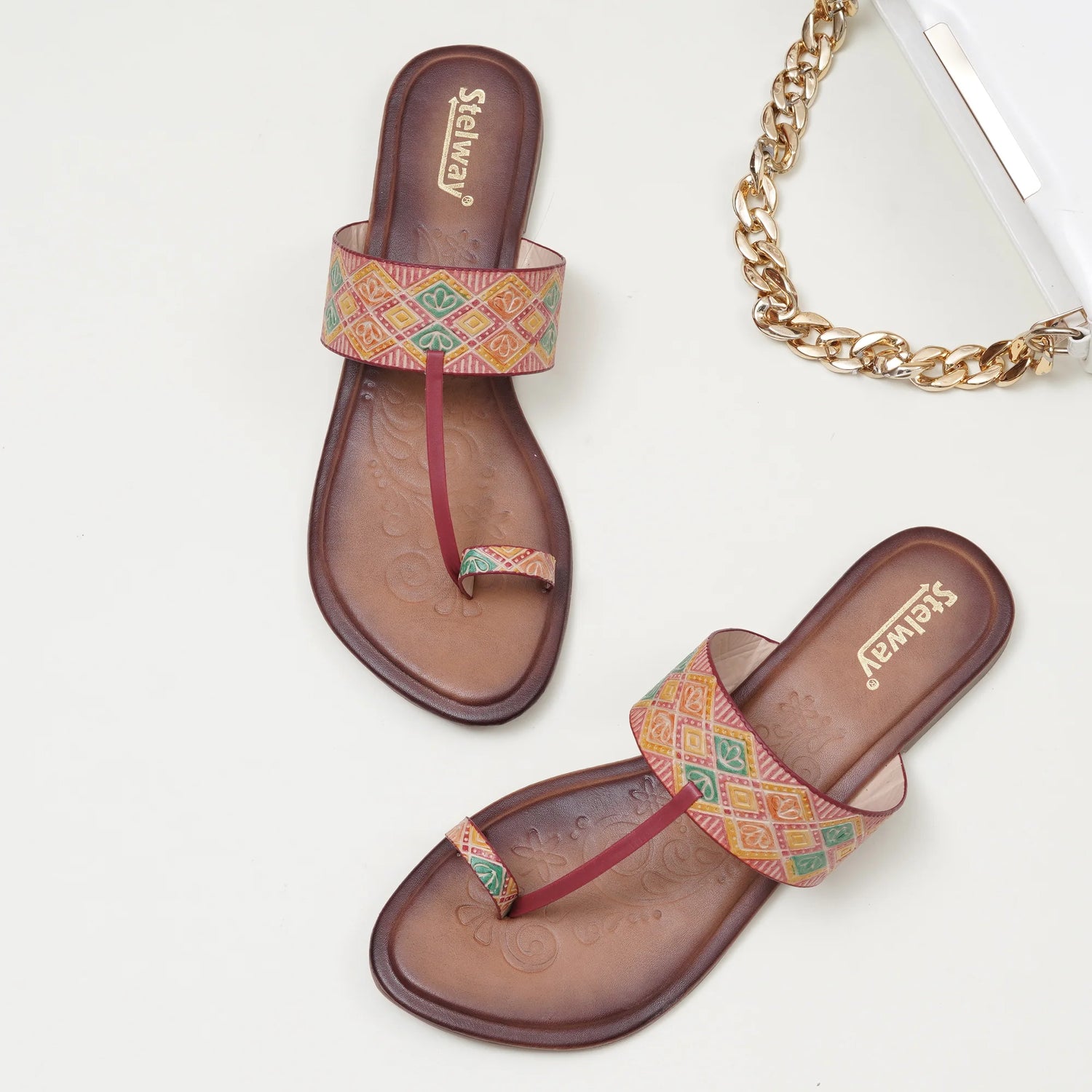 stelway ethnic colorblocked kolapuri flats for women