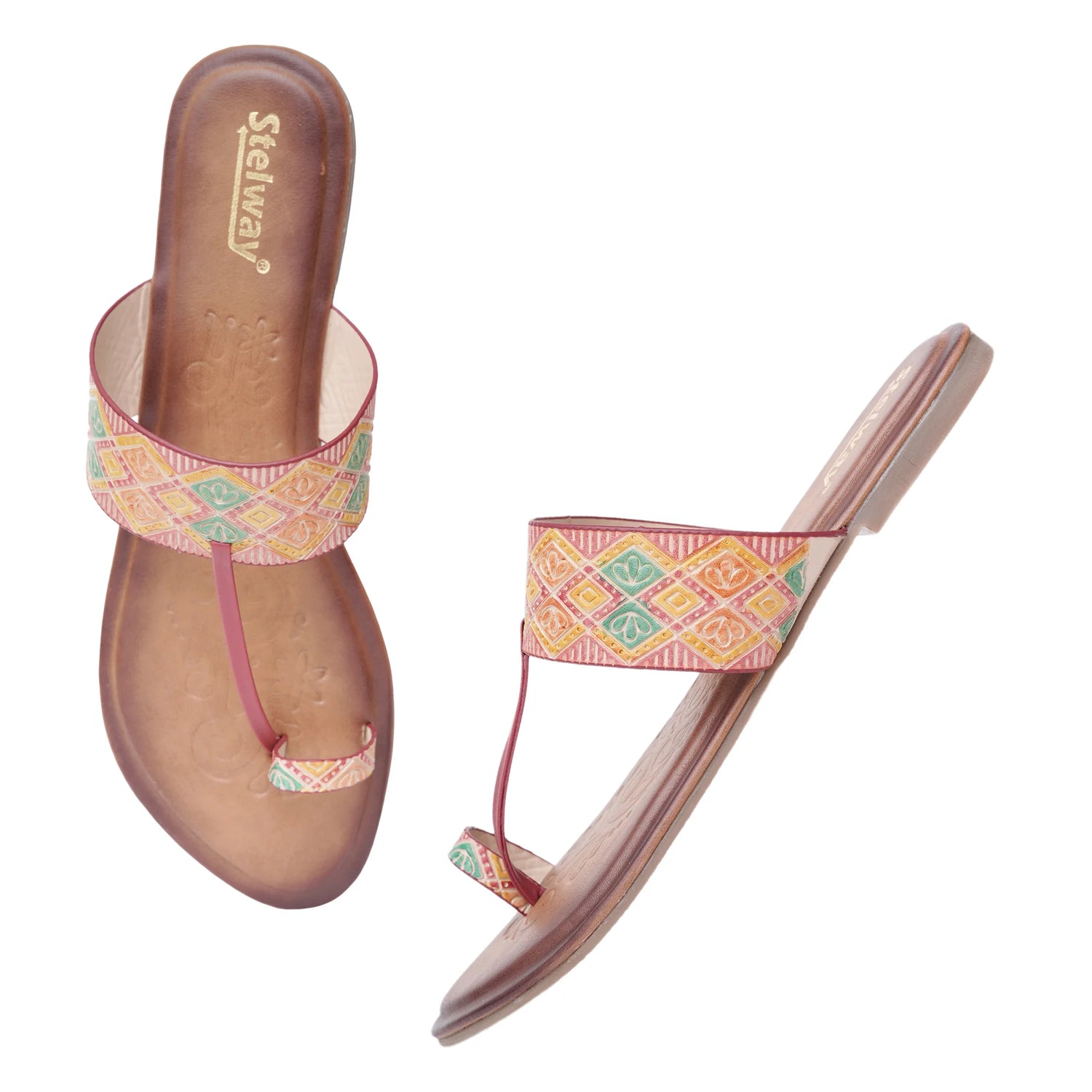 Stelway kohlapuri flats for women with colorful uppaer pattern