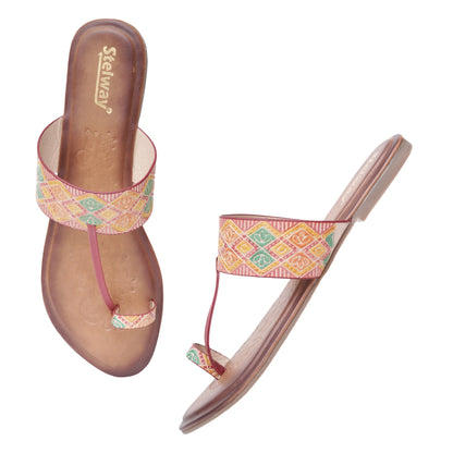 Stelway kohlapuri flats for women with colorful uppaer pattern