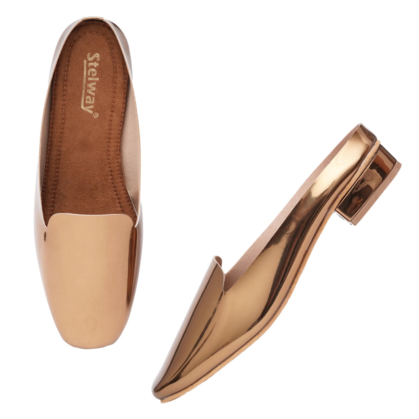 Stelway shiny copper mules footwear for women for parties, weddings at Rs. 1499/- buy online at www.stelway.in