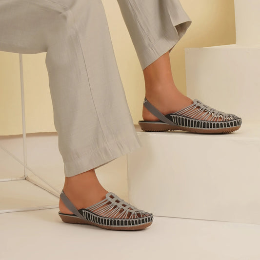 Gray Handcrafted Flat Sandal Clogs
