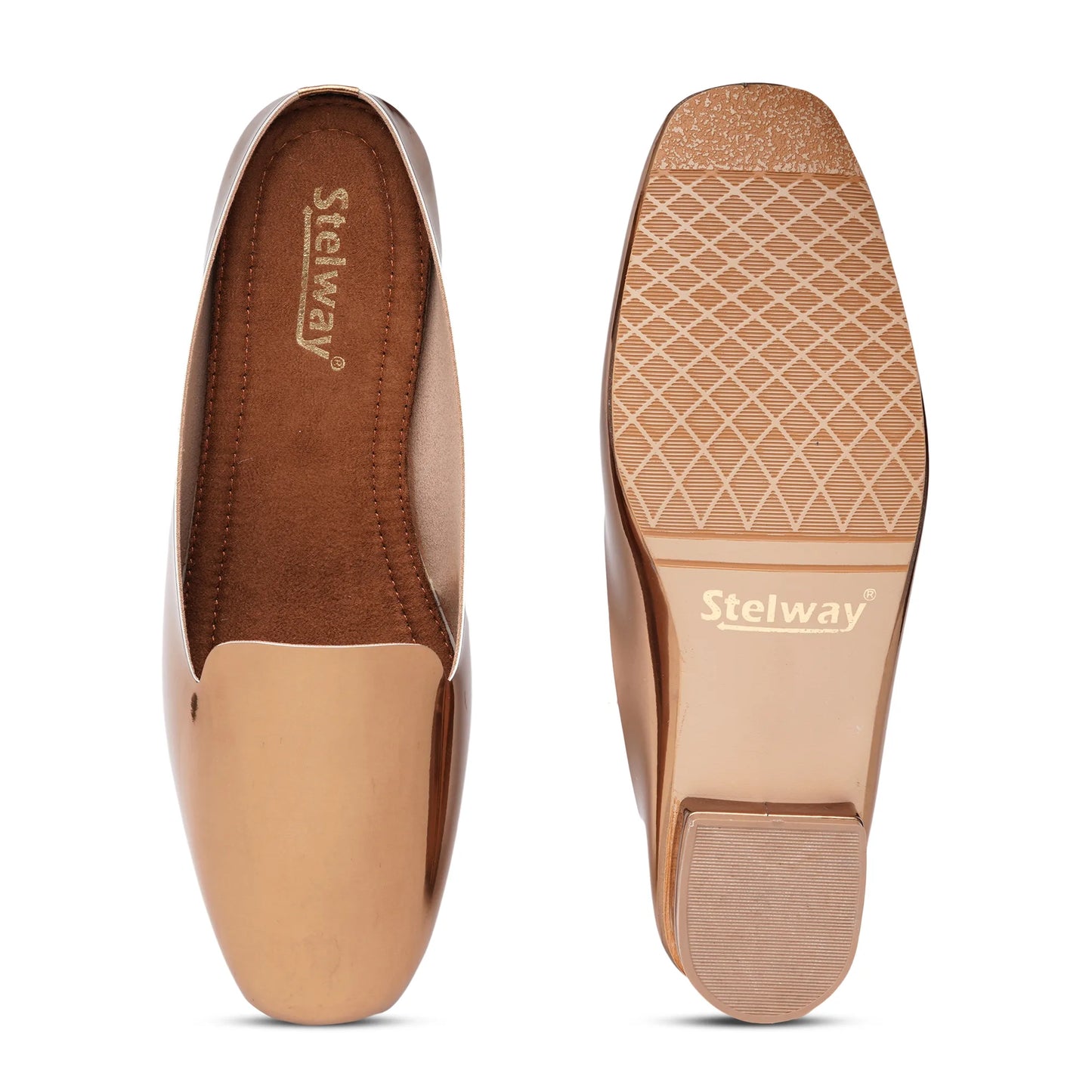 Stelway shiny copper mules footwear for women for parties, weddings at Rs. 1499/- shop online at www.stelway.in