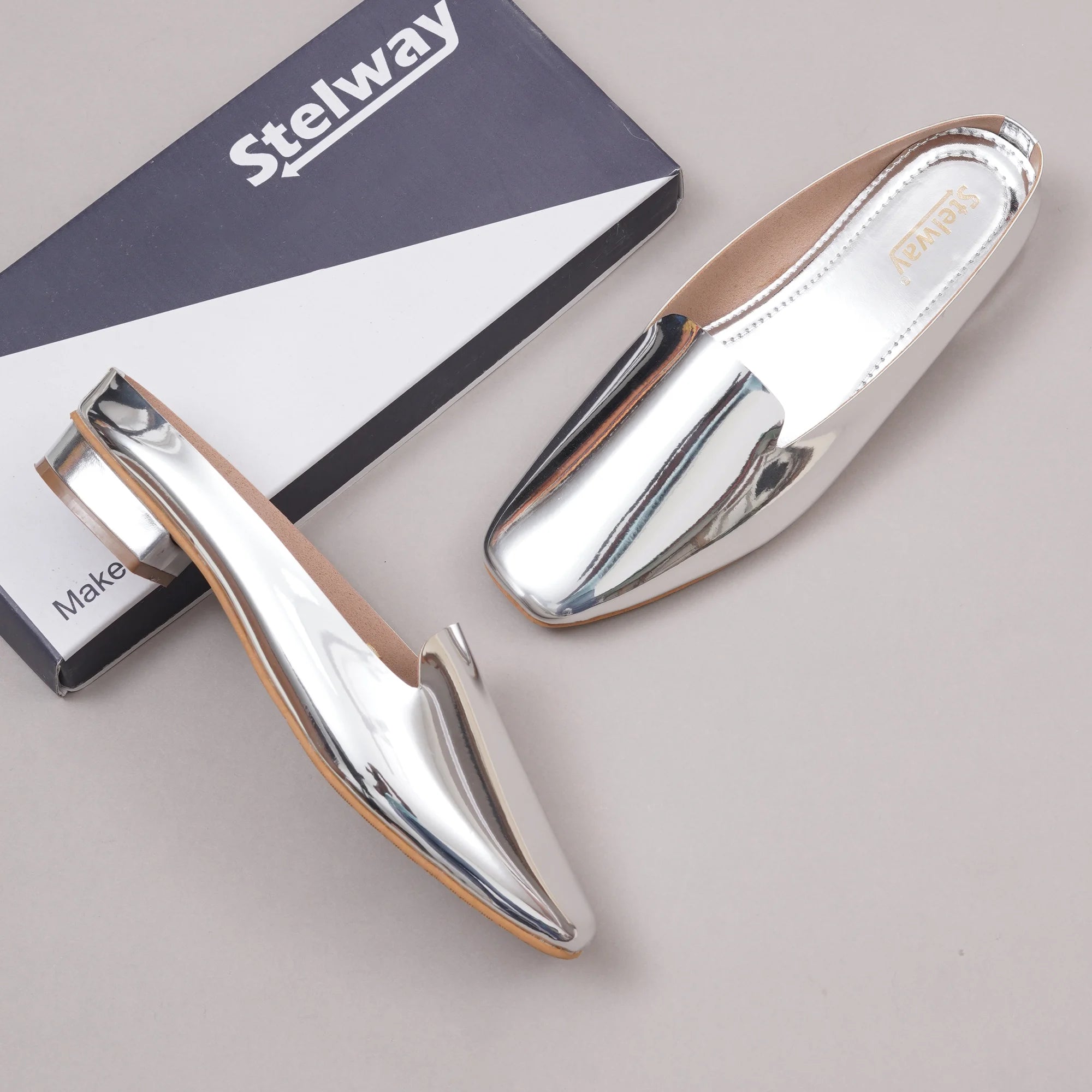 buy premium and comfortable silver heels shoes for women with stelway shoe box