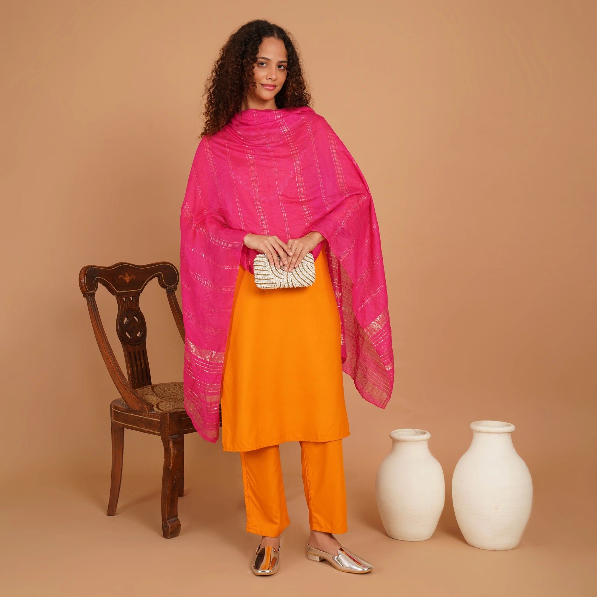 Stelway silver mules flats with indian  ethnic dress 