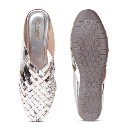 Shiny Silver Criss-cross Chromium Mules