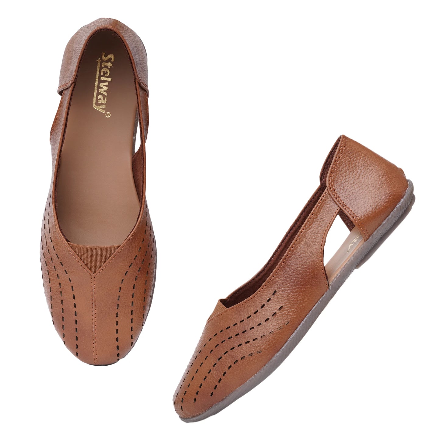 Stelway Tan Lasercut Ballet Flats