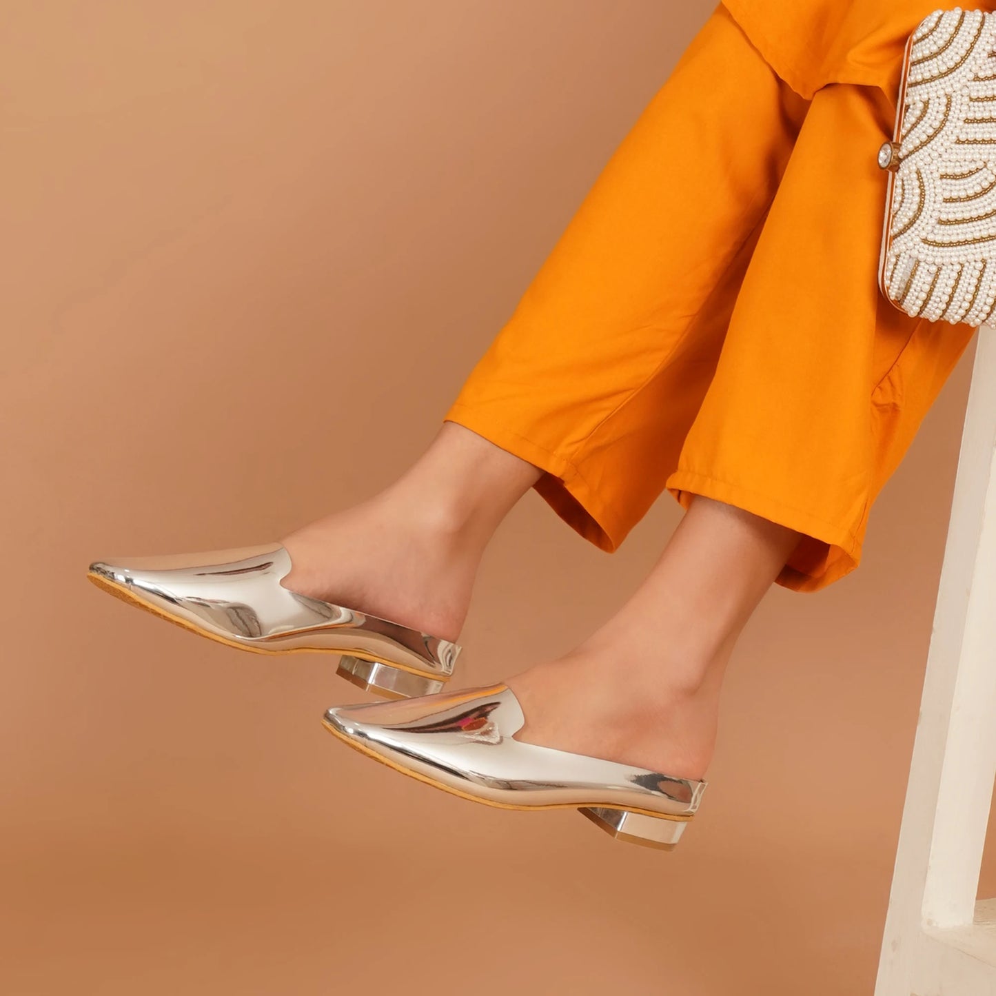 Shiny Chromium Silver Mules