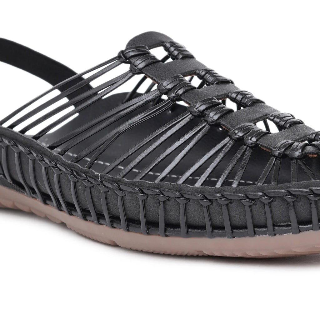 Black Handcrafted Flat Sandal Clogs