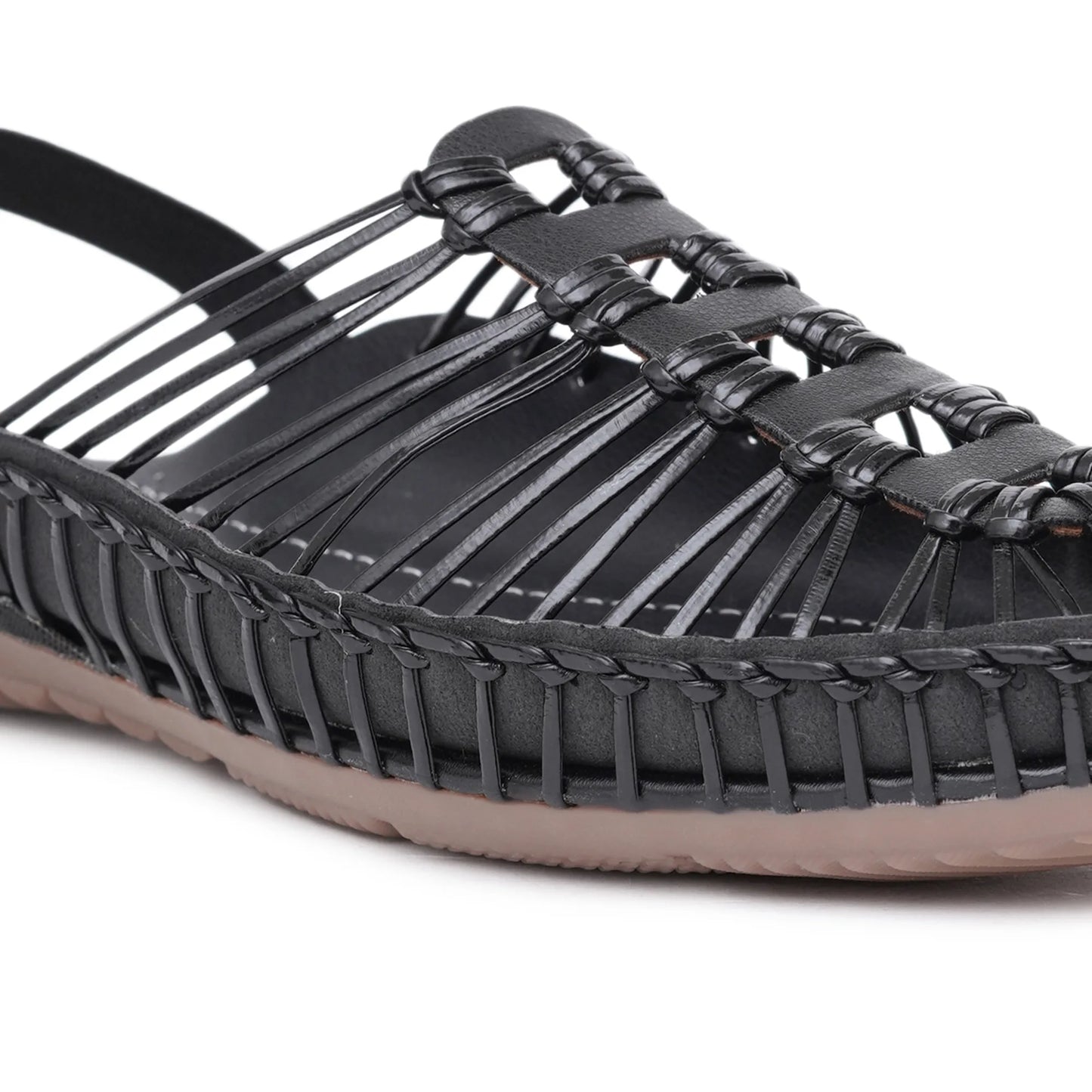 Black Handcrafted Flat Sandal Clogs