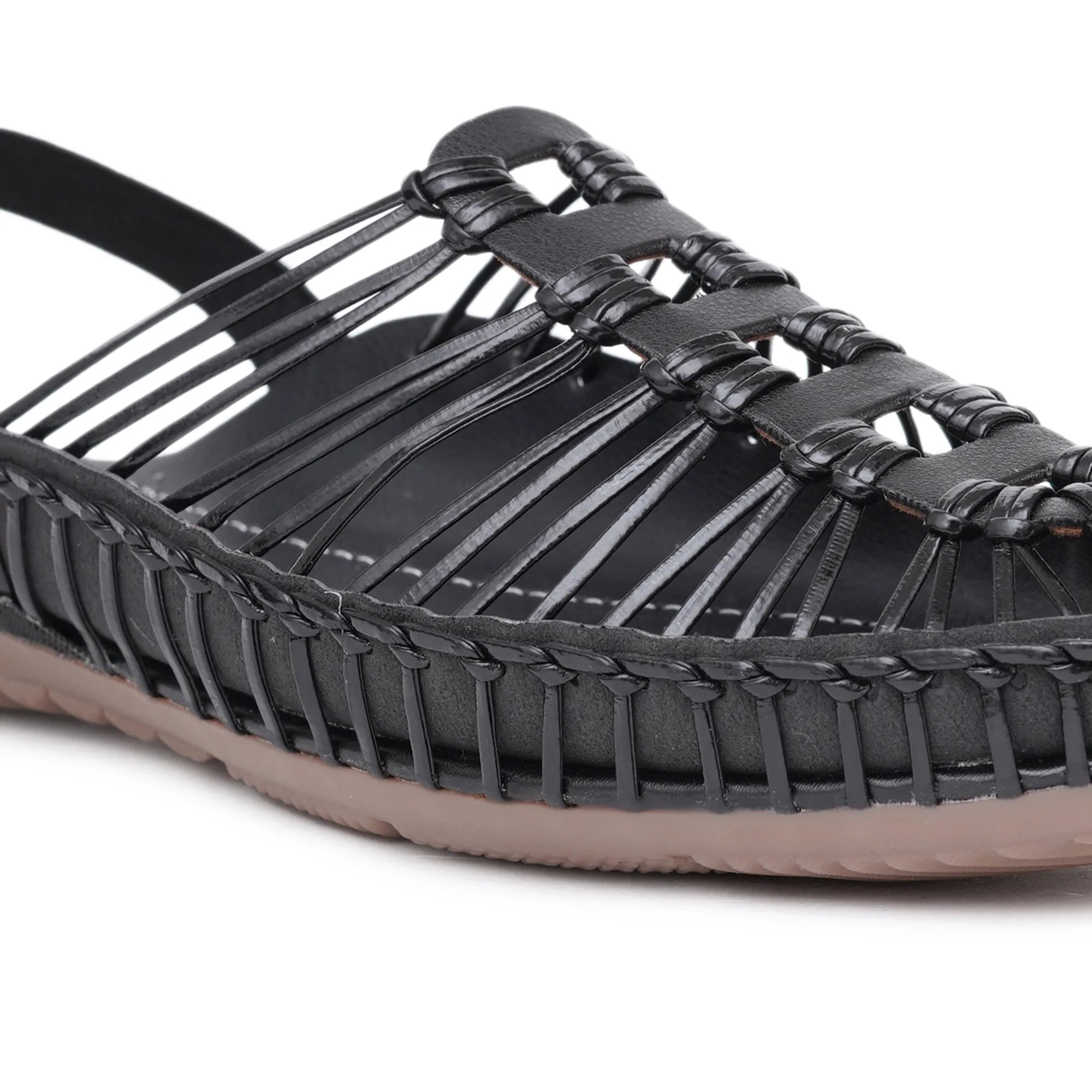 Black Handcrafted Flat Sandal Clogs