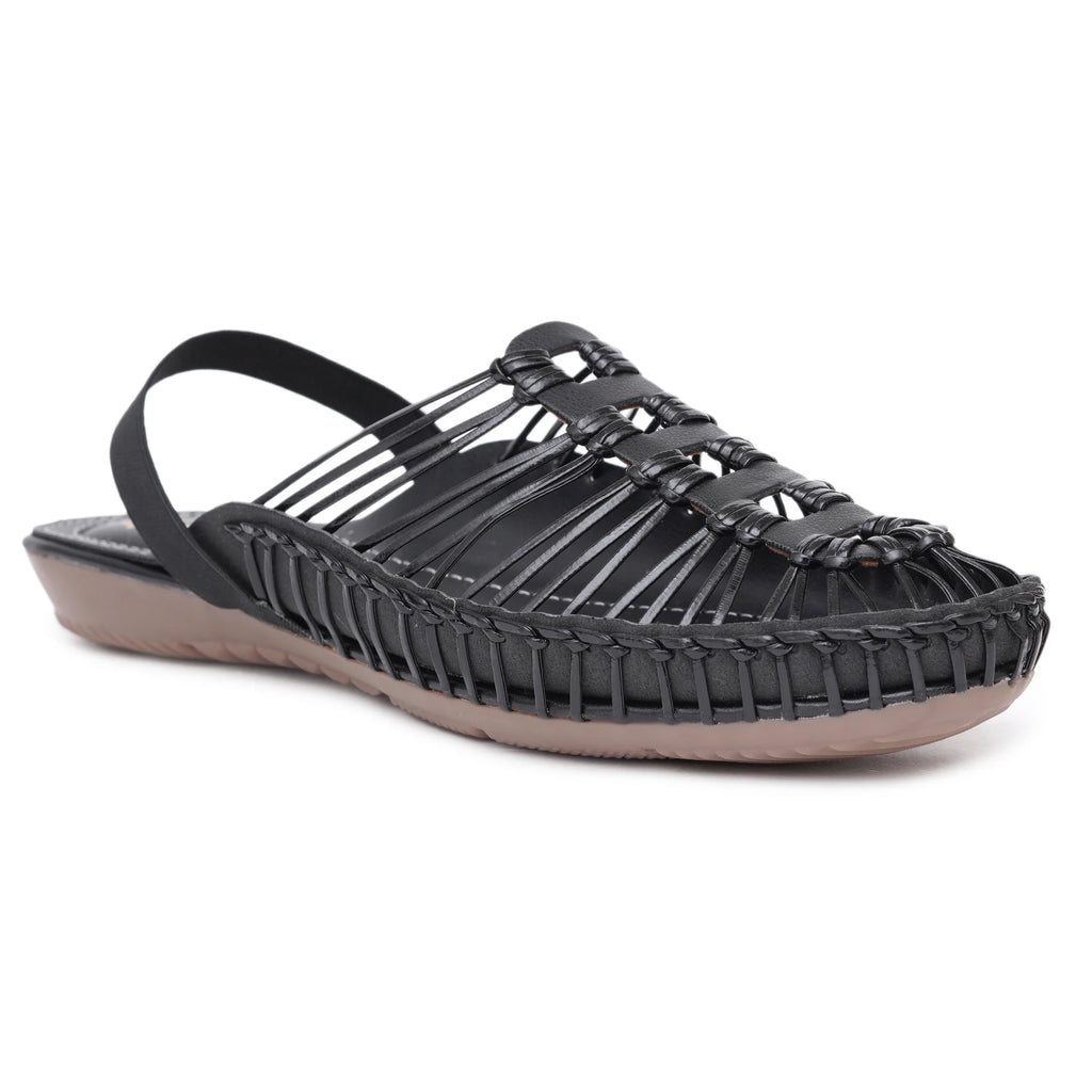 Black Handcrafted Flat Sandal Clogs