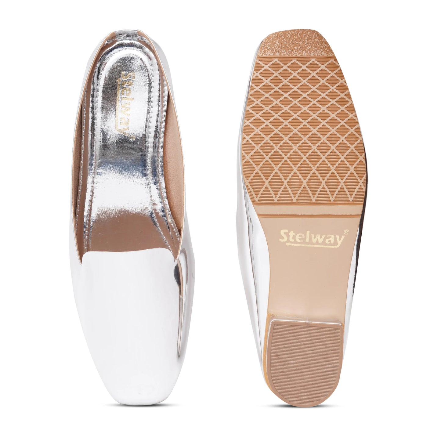 Shiny Chromium Silver Mules
