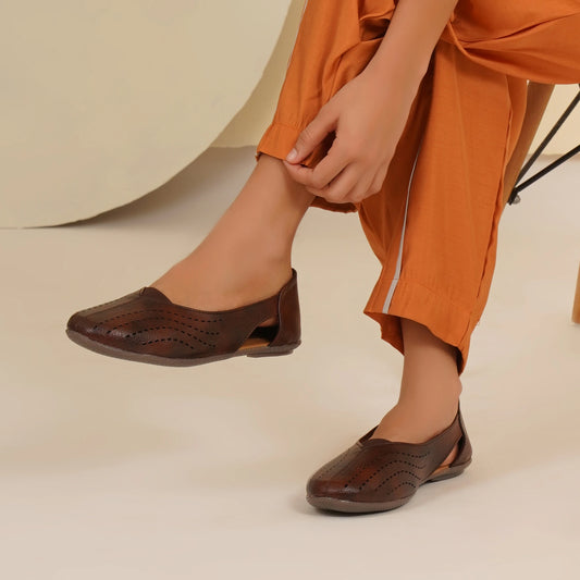 Stelway Brown Lasercut Ballet Flats